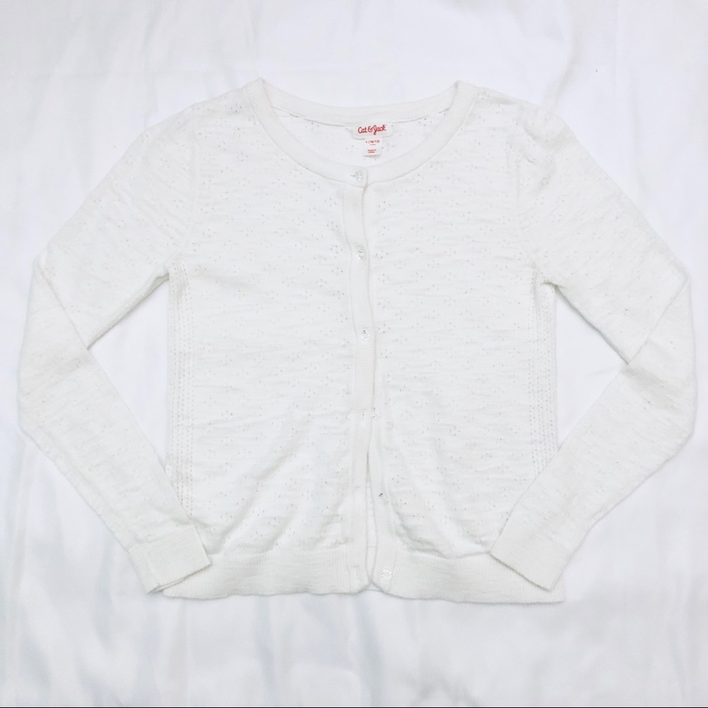 Girls White Button Down Sweater